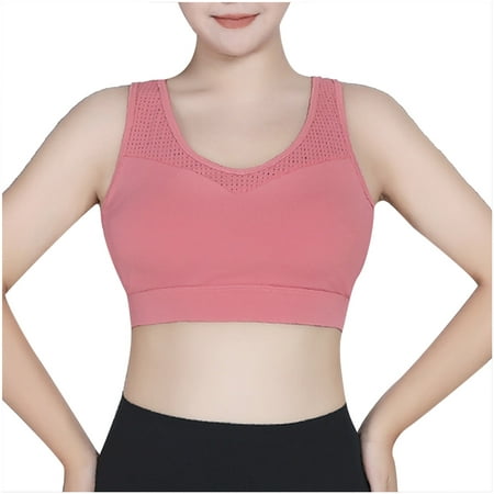 

JGGSPWM Women s Large Size High-strength Shockproof Sports Underwear Breathable Yoga Vest Fitness Running One-piece Fixed Cup Bra Pink Pink
