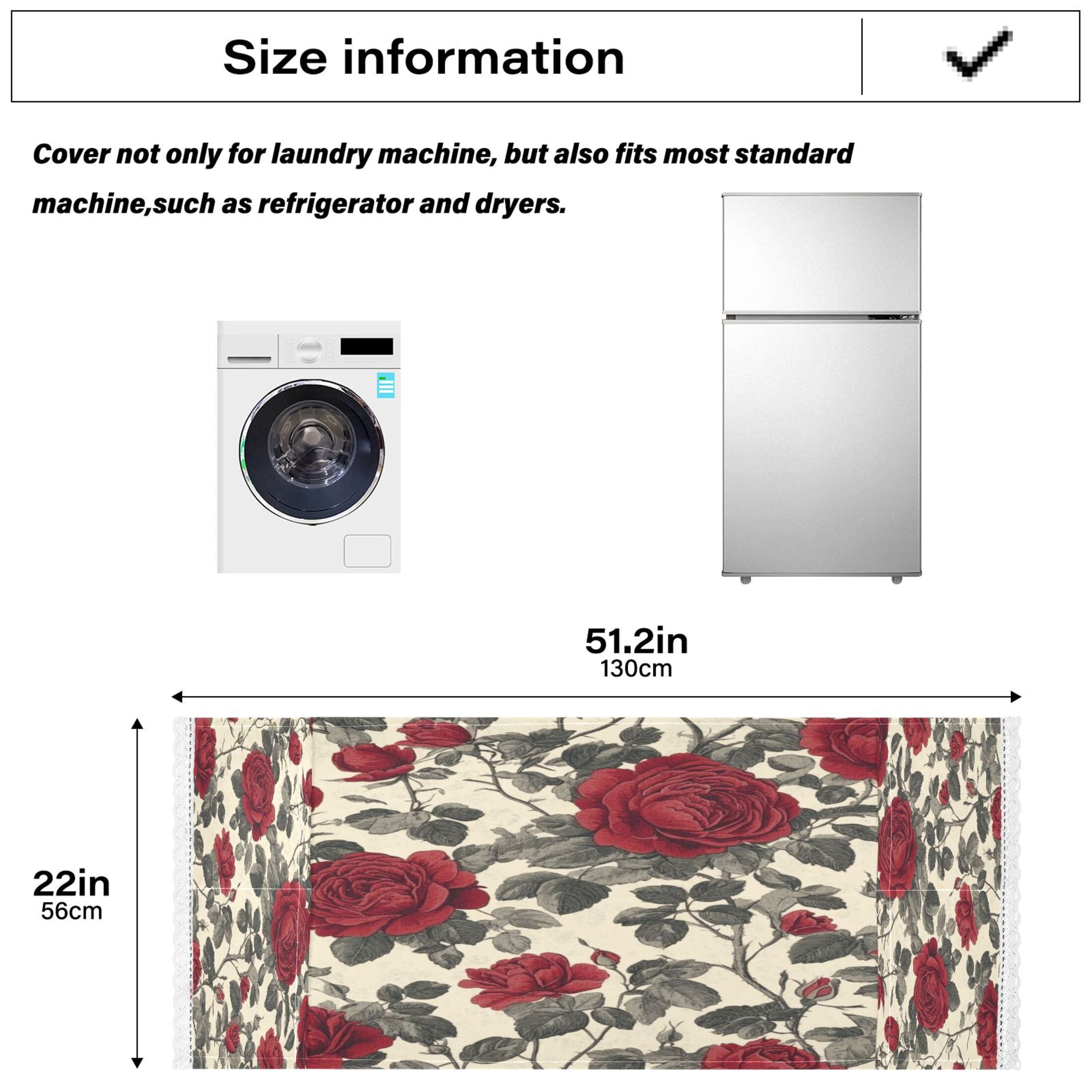 Red RoseWasher and Dryer Covers Dust-Proof and Oil Resistant Fridge Cover with 4 Storage Pockets Washing Machine Top Cover for Laundry Kitchen Home 51.2 x 22 In