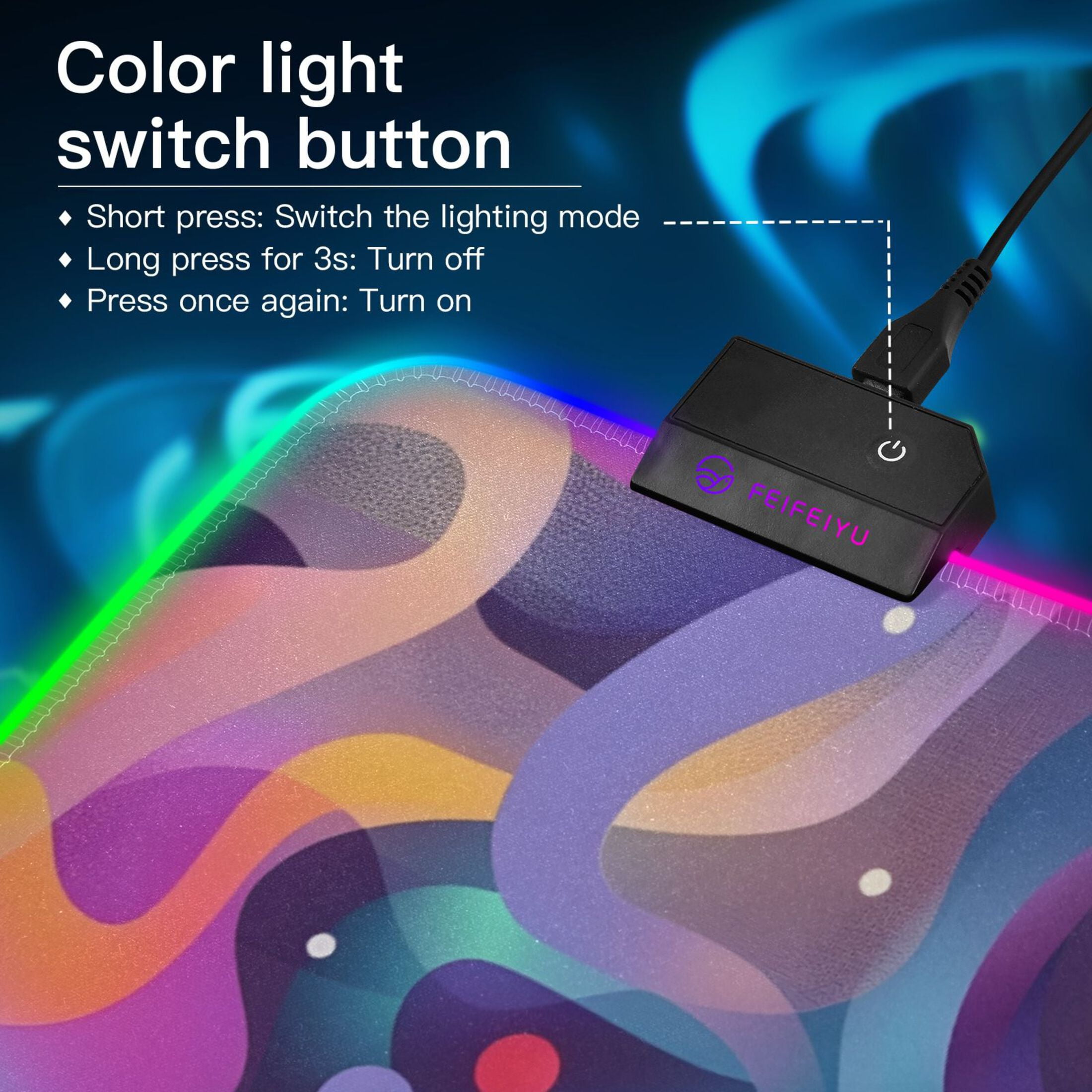 Large RGB Gaming Mouse Pad Led Glowing Mousepad Non-Slip Rubber Base 13 Light Modes 31.5x11.8 Neon Liquid Wave