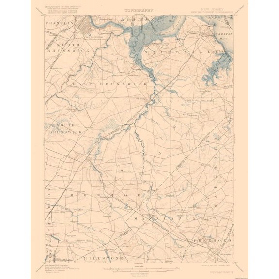 Topographical Map - New Brunswick New Jersey Quad - USGS 1901 - Vintage Wall Art