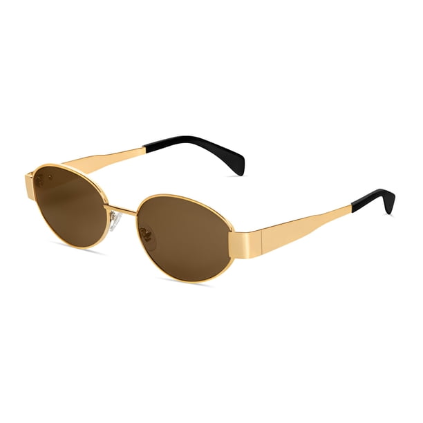 Gafas de Sol BUTABY Retro Ovaladas Doradas Marrón UV400 para Mujer y Hombre