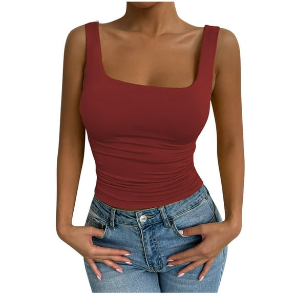 Ashirexll Sleeveless Tops for Women, Womens Casual Tops, Fashion Summer Sleeveless Solid V-Neck Camisole Tank