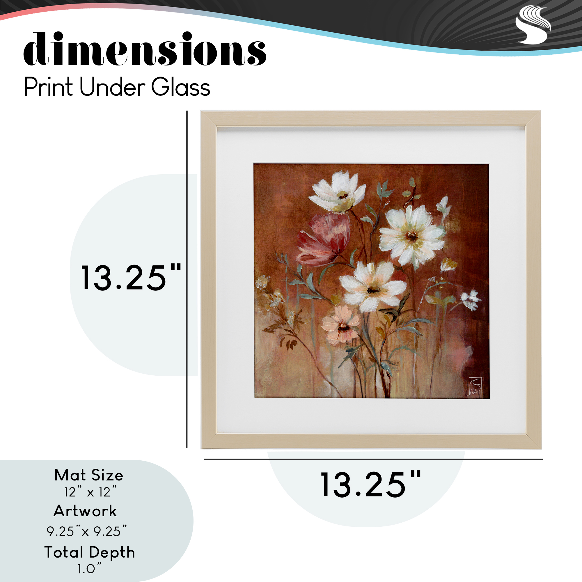 Mocha Flowers Collection Birch Framed Print Under Glass, design by Sara Culpepper