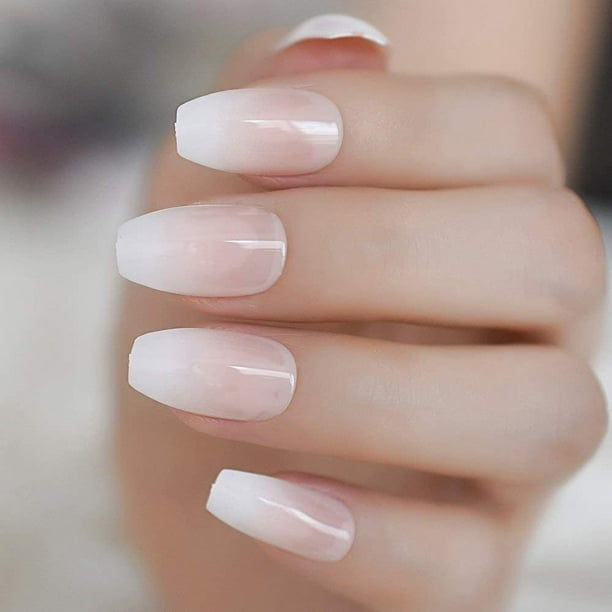 DOUBNINE Press on False Nails Long Coffin Square Pink White French Tip Nude  Ombre Glossy Ballerina Fake Nails Acrylic Full Cover Luxury False Nails for  Women : : Beauty & Personal Care