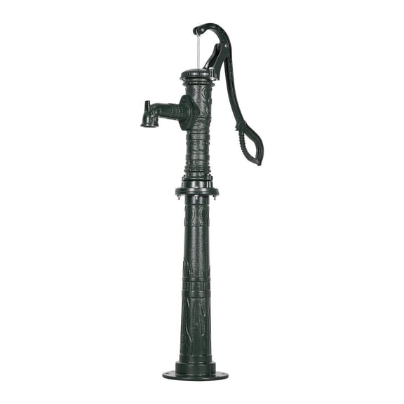 Well Hand Pitcher Pump, 20 ft Max Lift, Antique Cast Iron Manual Hand Water Pump with Heightening Base, NPT 1-1/4 in Connection, Easy Installation, for Outdoor Garden, Pond, Yard, Farm, Green