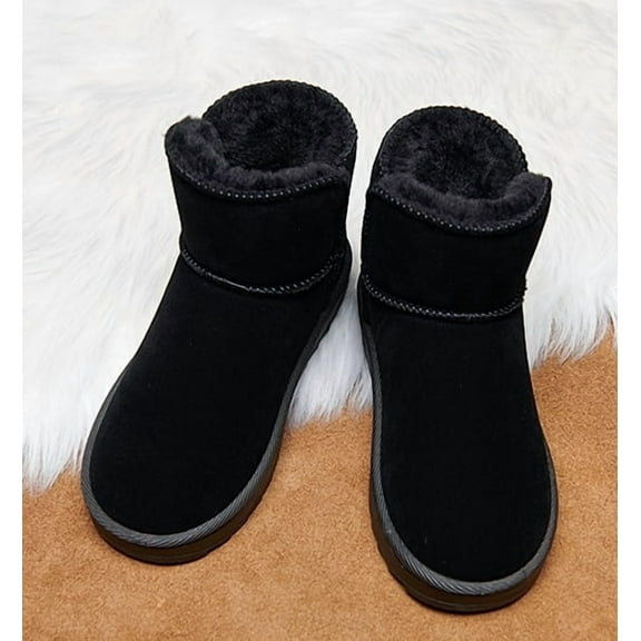 Unisex Black Suede-like Snow Boots - Warm, Durable & Stylish Winter Footwear for Adults