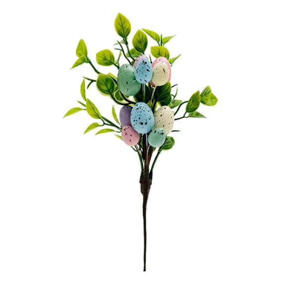 Artificial Easter Egg Tree Branches Easter Decoration Easter Stems with Bunny Statues Faux Easter Egg Tree Branches Easter Egg Green Leaves Plant Picks Spring Decor