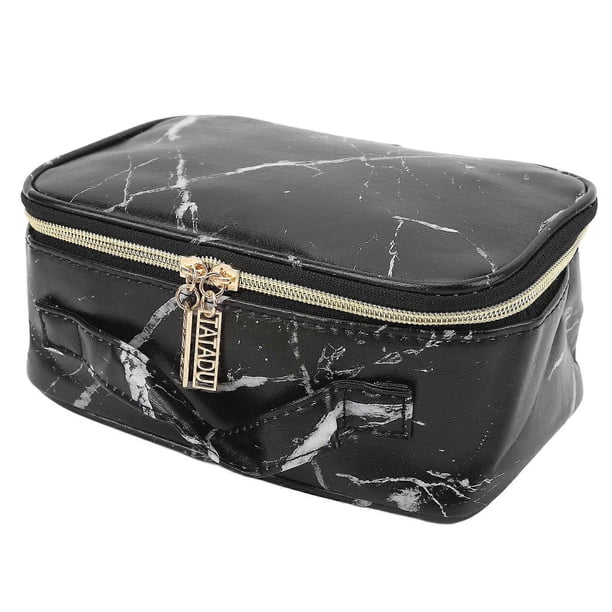 Marble Makeup Bag Large Capacity Portable Waterproof PU Leather Makeup Bag for Toiletry Black