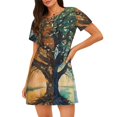 thumbnail image 4 of Salouo Seasonal Tree Reflection Print Short Sleeve Sleepshirt for Womens Comfy Nightgown Scoopneck Cute Nightdress Ruffle -Small, 4 of 7
