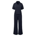 thumbnail image 3 of BYHONG Women Summer Pant Suits V Neck Loose Short Sleeve Blouses Casual 16 Piece Set Womens Pant Suits With Pockets Navy S, 3 of 4