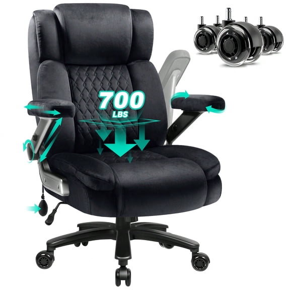 700 LBS Heavy Duty Office Chair Adjustable Lumbar Support Big Tall High Back Executive Desk Chair 5D Flip Arms Rubber Wheels