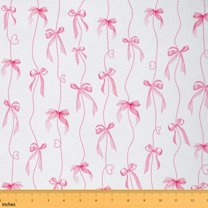 jejeloiu Kawaii Bow Knot Fabric by the Yard 3 Yards,Geometric Stripes Loves Sewing Fabric,Pink White Fabric for Sewing For Children,Breathable Home Decor