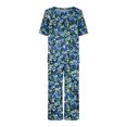 thumbnail image 7 of Lounge Sets for Women Two Piece Casual Floral Print Short Sleeved Round Neck and Cropped Pants Set, 7 of 7