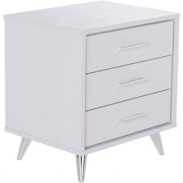 SEI Furniture Table de Chevet 3 Tiroirs en Blanc et Chrome