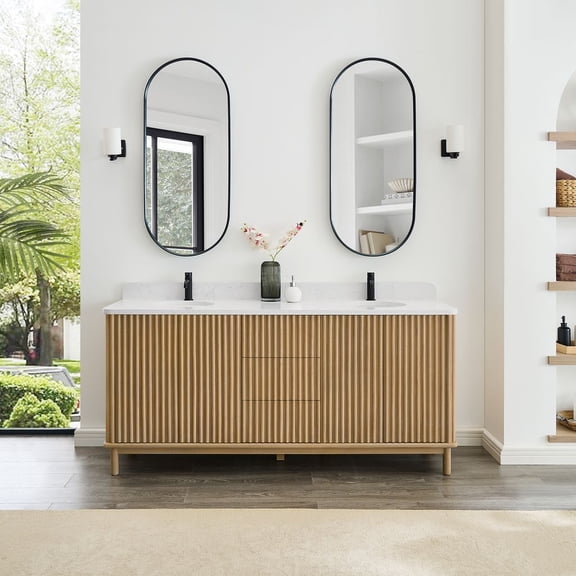 Seoul 72"  Double Bath Vanity in Washed Ash Grey with White  Stone Top