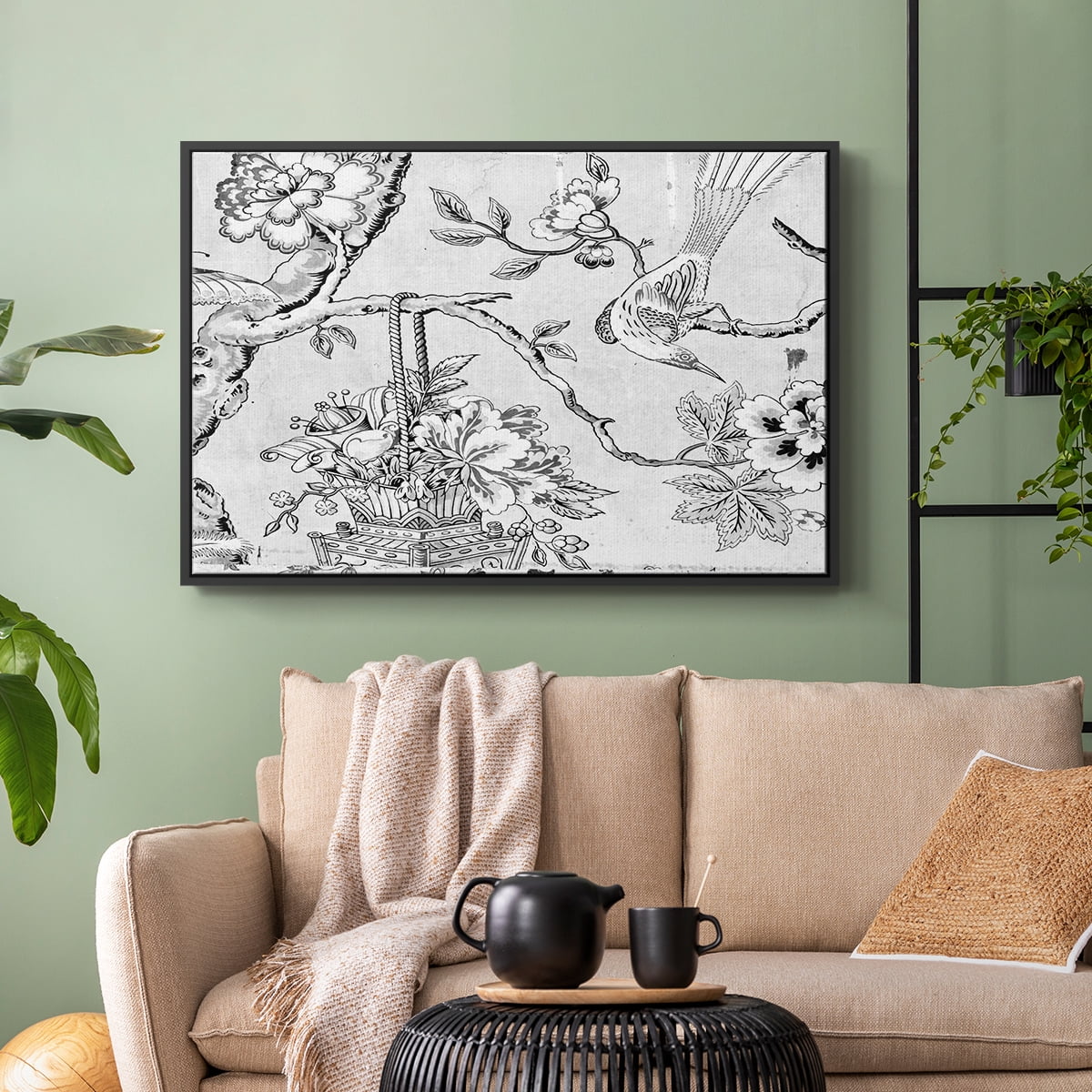 Vintage Abstract Print-XIX Framed in Black Wood Gallery Wrapped Canvas 27 in. x 41 in.