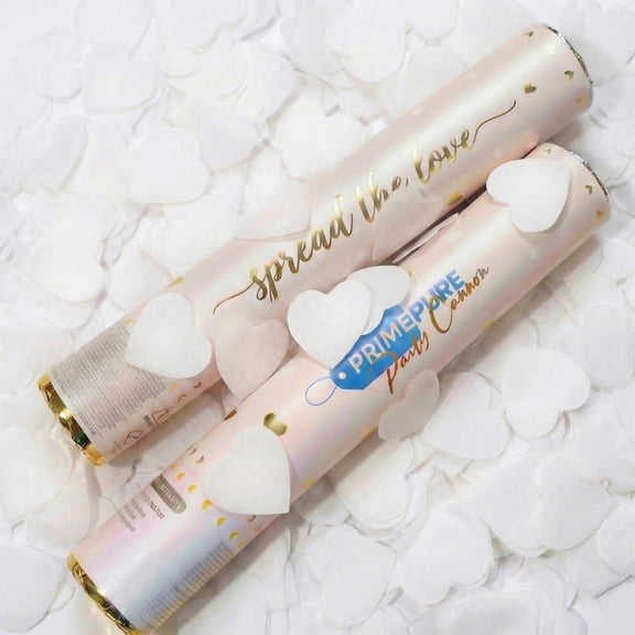 PrimePure Confetti Party Cannon – Dual Pack, White Paper, Hearts Confetti