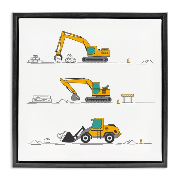 Stupell Industries Eclectic Construction Digs Machine Black Floating Frame Canvas Art, 18 x 18, by Creative Studio