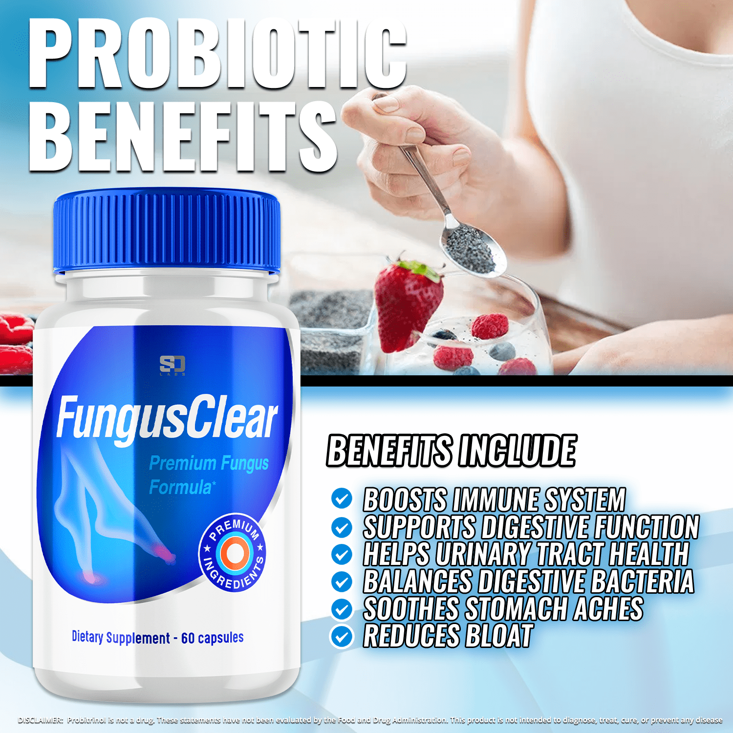 Fungus Clear - Probiotic Supplement - Supports Strong Healthy Natural Clear Toe and Finger Nails - Nail Treatment Plus Eliminates Fungus - 120 Capsules (2 Pack)