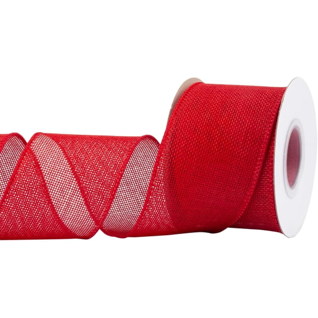 Joycrosso Burlap Wired Edge Ribbon 2.5 inch x 10 Yards, Red, Ideal for Crafting, Gift Wrapping, Wreath, Christmas Tree, and Rustic Wedding Decorations