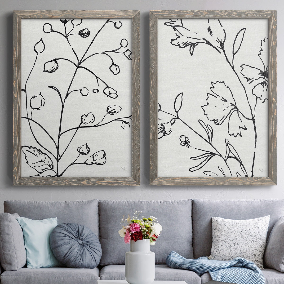 Botanical Sketch I - Premium Framed Canvas 2 Piece Set - Ready to Hang