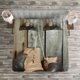 thumbnail image 3 of Ambesonne Brown Quilted Bedspread Set 3 Pcs, Vintage Boxing Gloves, Queen Size, Brown, 3 of 3