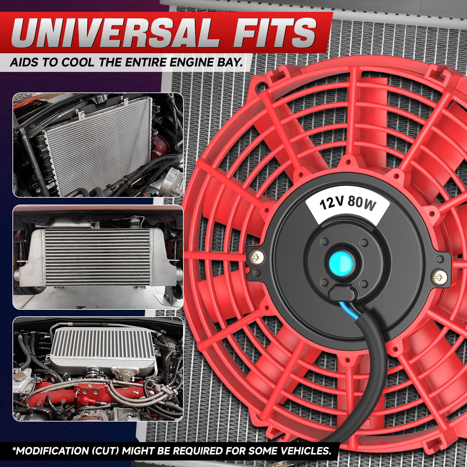 DNA Motoring 7" 12v Volt Electric Slim Push Pull Engine Cooling Radiator Fan w/ Mounting Kit Red