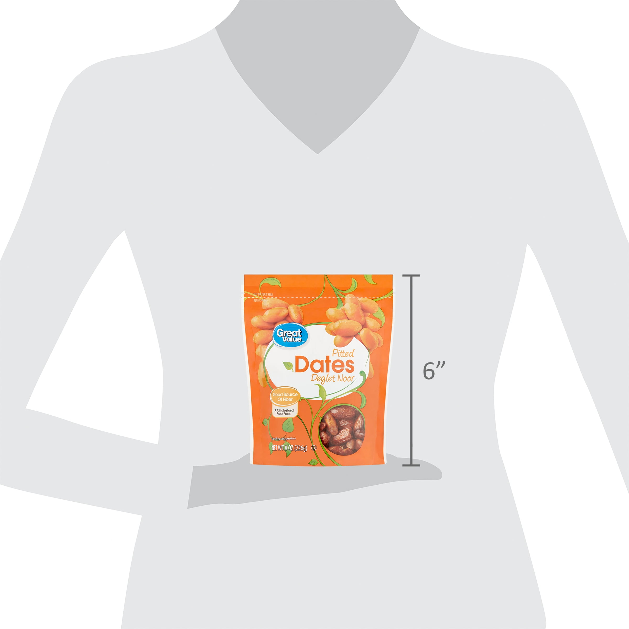 Great Value Pitted Deglet Noor Dates Dried Fruit, 8 oz