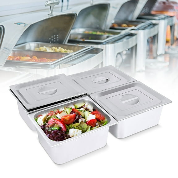 4-Pack 6" Deep X 1/2 Size Stainless Steel Steam Hotel Pans with Lids for Storing Hot and Cold Food
