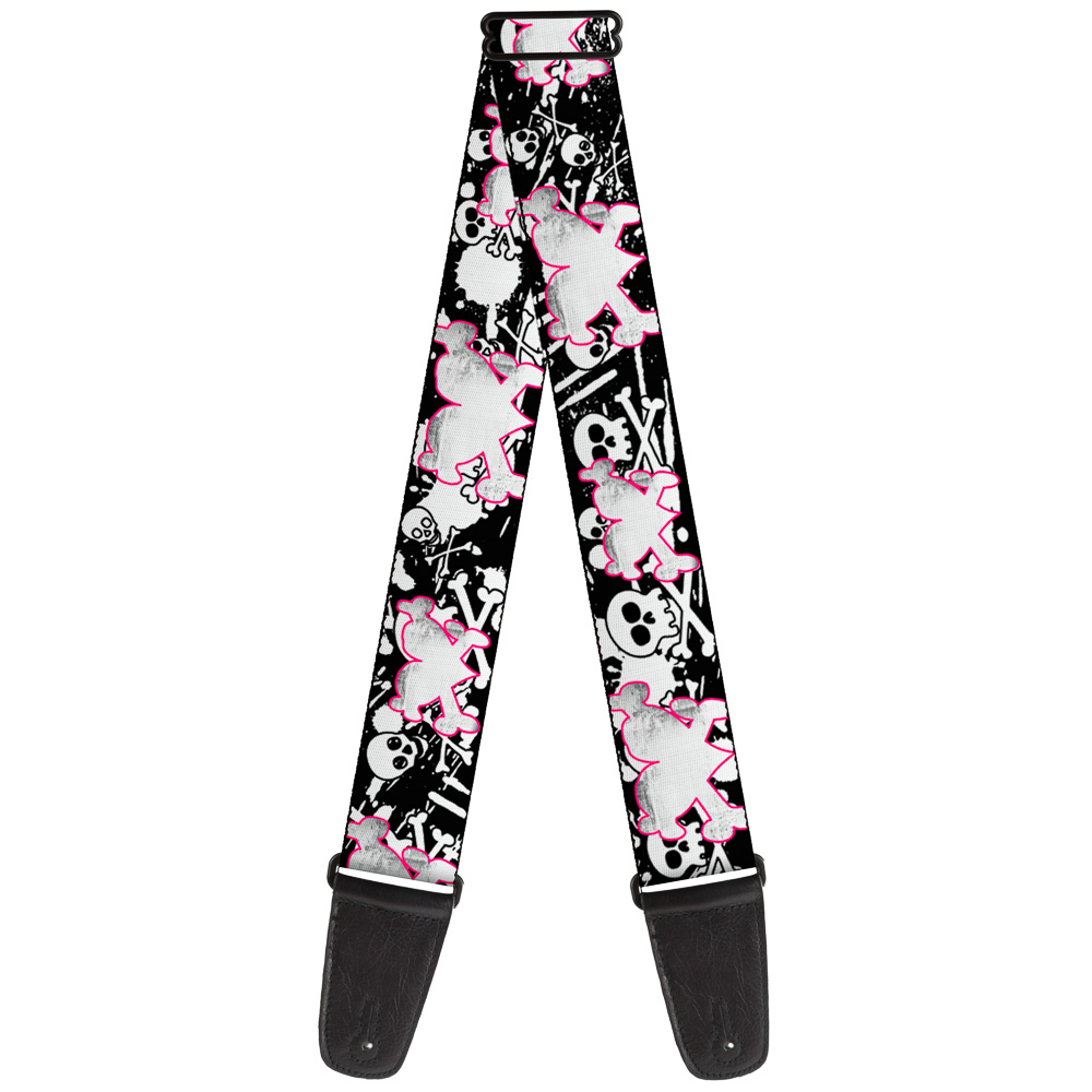 Buckle-Down Guitar Strap, Heart Cross Bones Skulls Splatter Black White, 2 Inches Wide