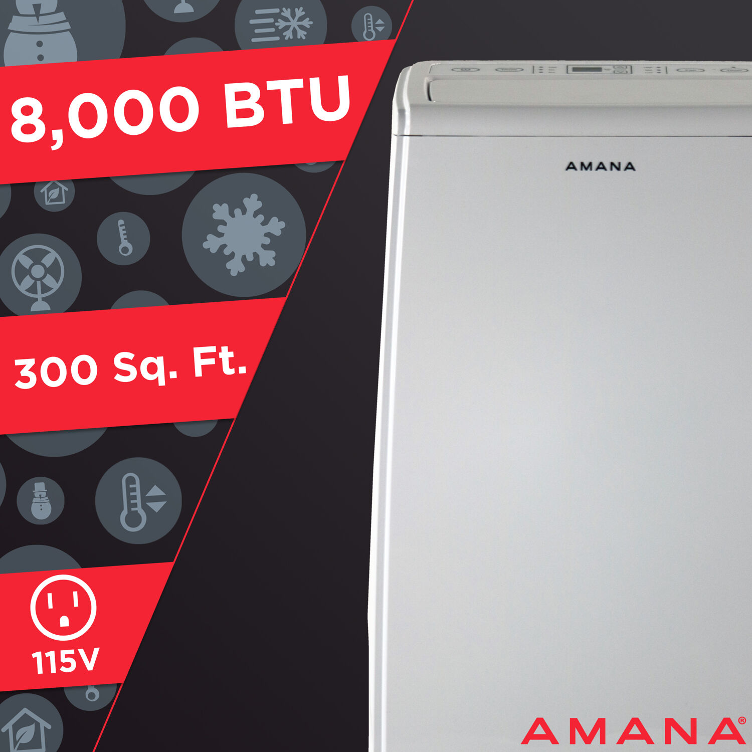 Amana 8000 BTU (5500 BTU DOE)115-V 300 Sq. Ft. Portable Air Conditioner/Dehumidifier, White - image 7 of 9