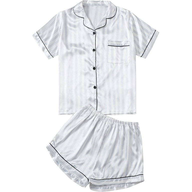 SheIn Women's Plus Satin Sleepwear Short Sleeve Top and Shorts Pajama Set 