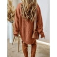 thumbnail image 4 of Women'S Cable Knit Casual Long Sleeve Loose Crew Neck Pullover Mini Sweater Dress Fall Winter Outfits Caramel Color M, 4 of 6