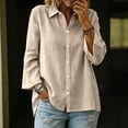 thumbnail image 4 of Kadlawus Women Long Sleeve Collared Button Down Blouse Casual Fit Solid Basic Tunic Tops Comfortable Soft for Office Commute Weekend Travel Daily Wear, Khaki S, 4 of 9