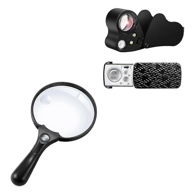 2 Pack 30X 60X 90X Jewelers Loupe Bundle with 10X 20X 45X Large Magnifying Glass with Light for Sen