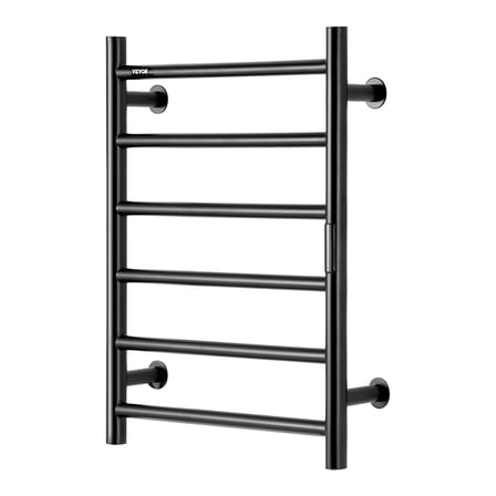 Energy Efficient Electric Towel Warmer, 6-Bar Wall Mounted Design in Matte Black, Plug-in Heated Towel Bar for Efficient Drying