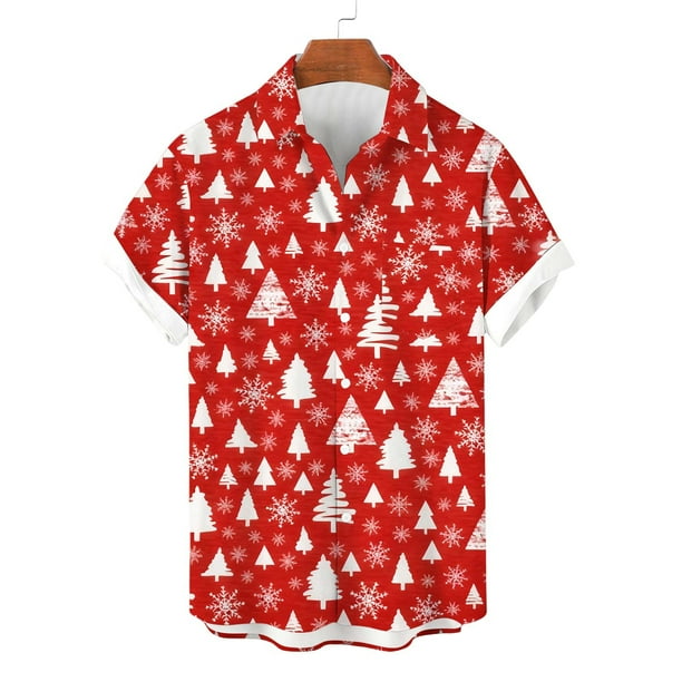 Blusa y camisa de manga corta con cuello vuelto para hombre, con botones y estampado navideño, informal, de manga corta y cuello vuelto.