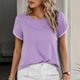 thumbnail image 2 of Top de cuello redondo de manga corta casual de color sólido de verano para mujer OAVQHLG3B Store  lin121212, 2 of 5