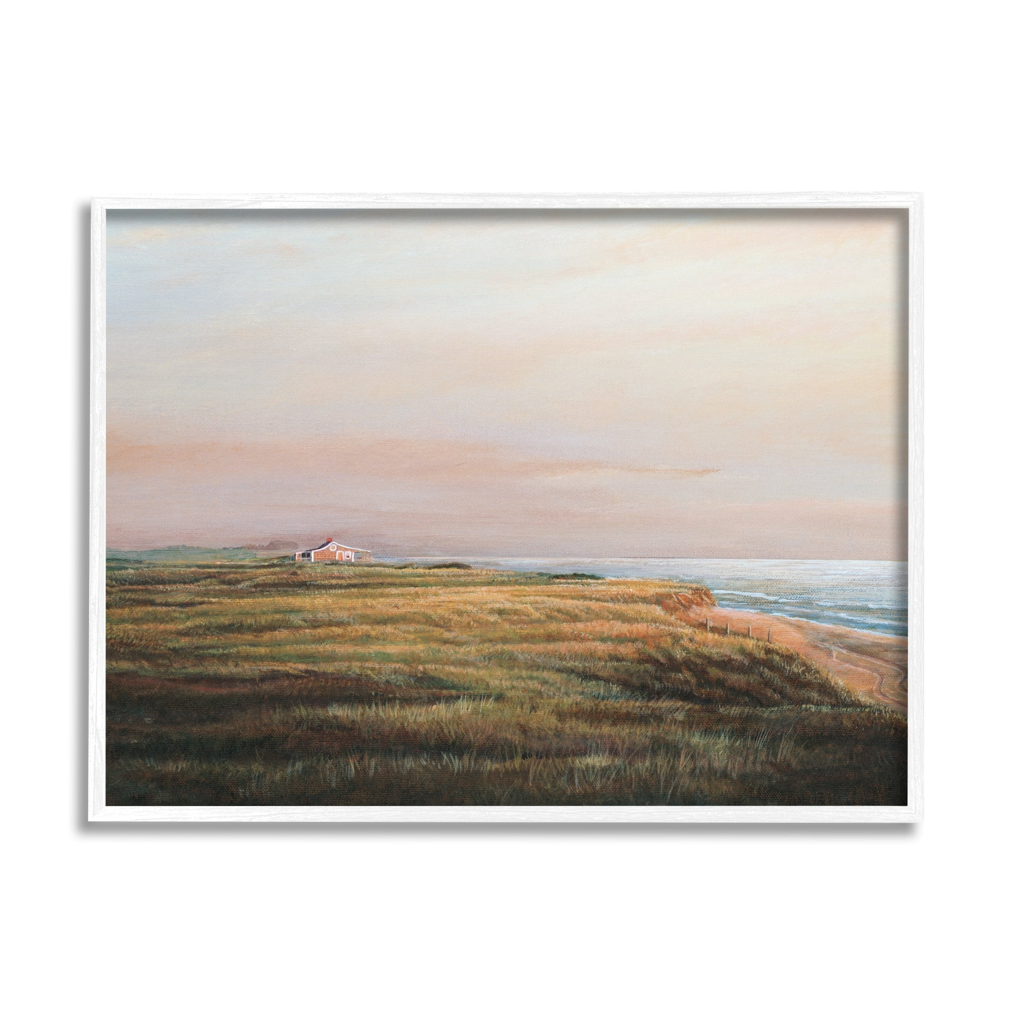 Stupell Industries Distant Seaside Cottage Rural Beach Ocean View Painting White Framed Art Print Wall Art, Design by Tom Mielko