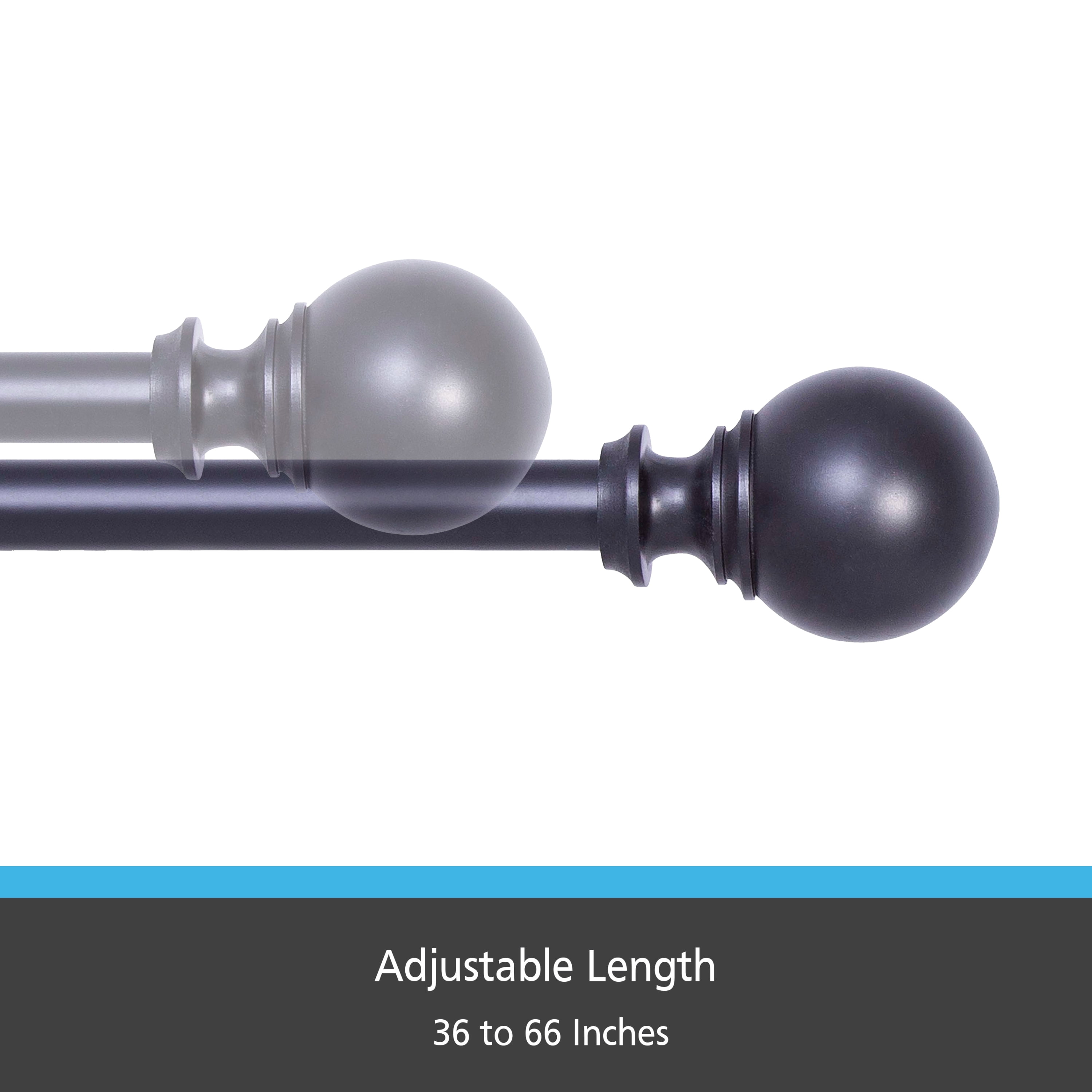 Kenney Fast Fit No Measure Carlin Decorative Steel Curtain Rod, 36-66" Adjustable Length, 5/8" Dia., Matte Black