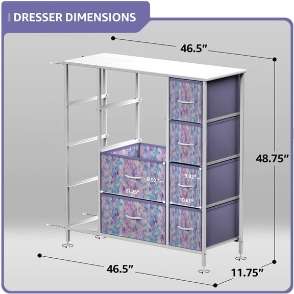 Sorbus Fabric Dresser for Kids Bedroom - Chest of 12 Drawers, Tall Storage Tower, Clothing Organizer, for Closet, for Playroom, for Nursery, Steel Frame, Fabric Bins - Wood Handle (Tie-dye Purple)