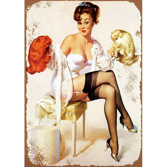 Gentlemen Prefer.?, Sexy Pin-up Girl Vintage Tin Metal Sign Wall Decor for Home Garage Bar Man Cave, 16" x 12"