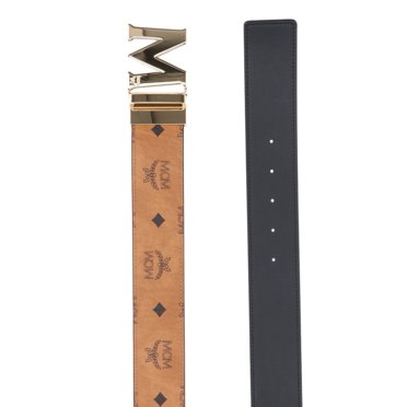 MCM Men's Tech Belt – Tan/Black Leather, Metal Buckle, Unisex