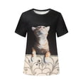 thumbnail image 4 of Puntoco Mujer Casual Camiseta Gato Impreso O-Cuello Manga Corta Jersey Blusa tops Puntoco Puntoco-1512, 4 of 4