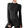 thumbnail image 1 of Kcodviy Veste à Capuche à Col Roulé Zippée pour Femmes de Yoga, Décontractée, devant, Hauts de Sport, Longue, Veste en Cuir Décontractée pour Femmes, Manches, Hauts Courts de Sport, 1 of 5