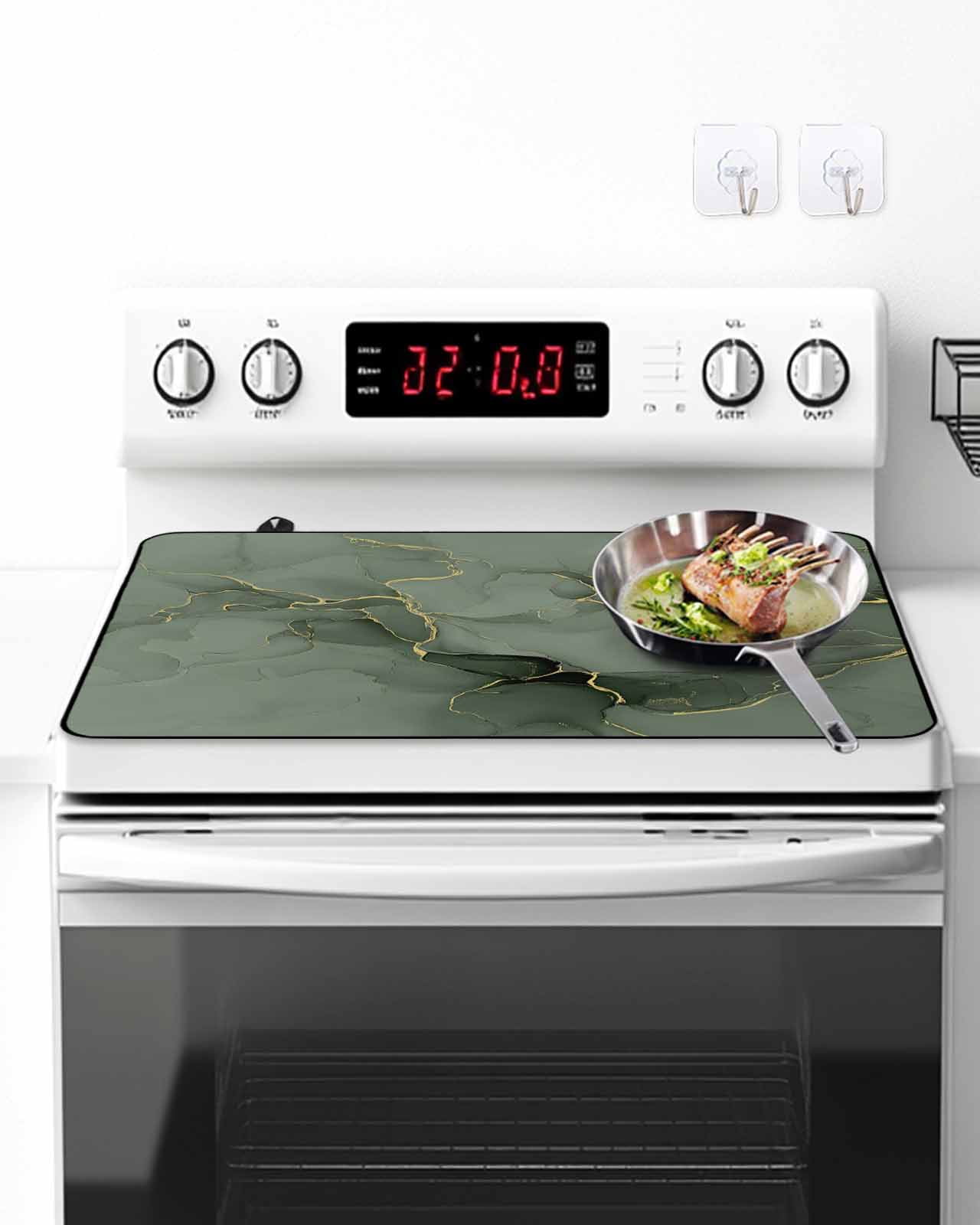 Stove Top Covers for Electric Stove, Sage Green Marble Glass Stovetop Cover Protector, Modern Abstract Art Ink Painting Induction Cooktop Protector Oven Mat for Kitchen Countertop 28.5"x20.5"