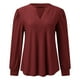 thumbnail image 4 of Top de manga larga con cuello en V y tejido jacquard para mujer - Camiseta holgada de color liso, 4 of 6