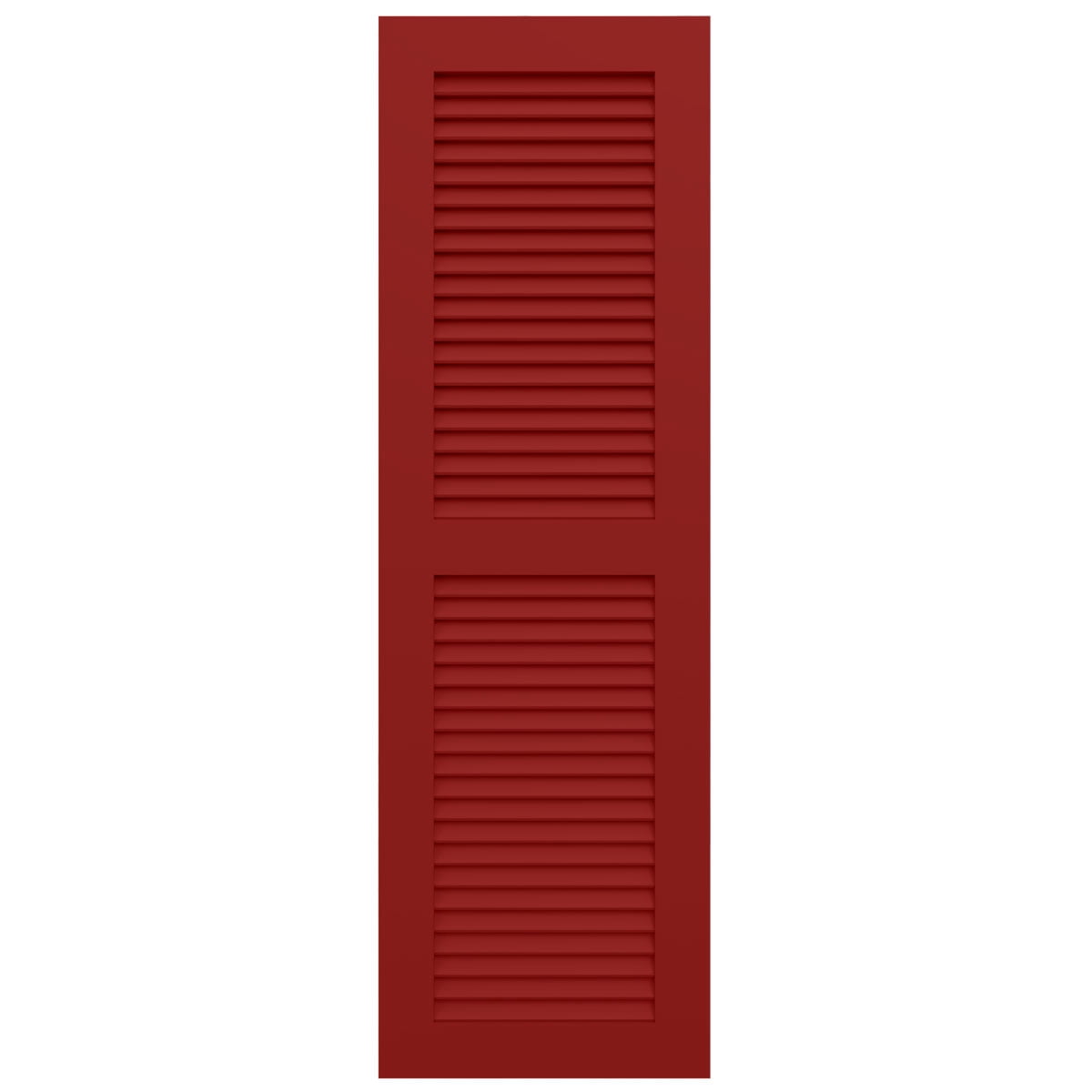 Ekena Millwork 15"W x 64"H True Fit PVC Two Equal Louver Shutters, Fire Red (Per Pair - Hardware Not Included)