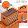 thumbnail image 5 of 5-Drawer Rolling Tool Chest, Removable High Capacity Toolbox Organizers, Lockable Tool Box Tool Storage Cabine with Drawers and Wheels for Workshop and Warehouse (Orange), 5 of 7