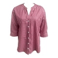 thumbnail image 7 of felwors Cotton 3/4 Sleeve Button Down Shirts for Women Gingham Plaid Striped Tops V Neck Casual Loose Blouse (Wine, S), 7 of 7